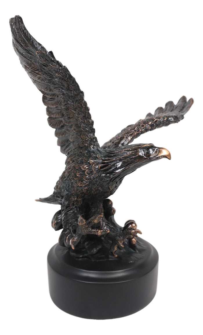 Wings Of Glory Bald Eagle Swooping Over Stormy Ocean Waves Electroplated Statue