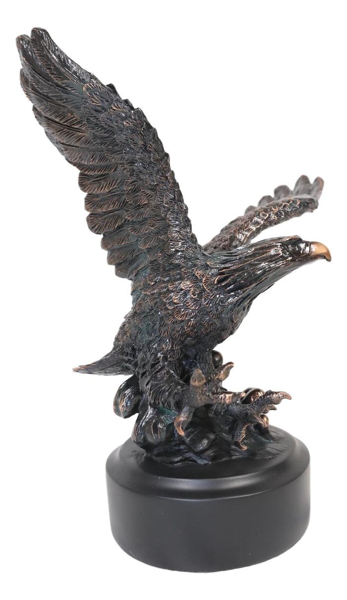 Wings Of Glory Bald Eagle Swooping Over Stormy Ocean Waves Electroplated Statue