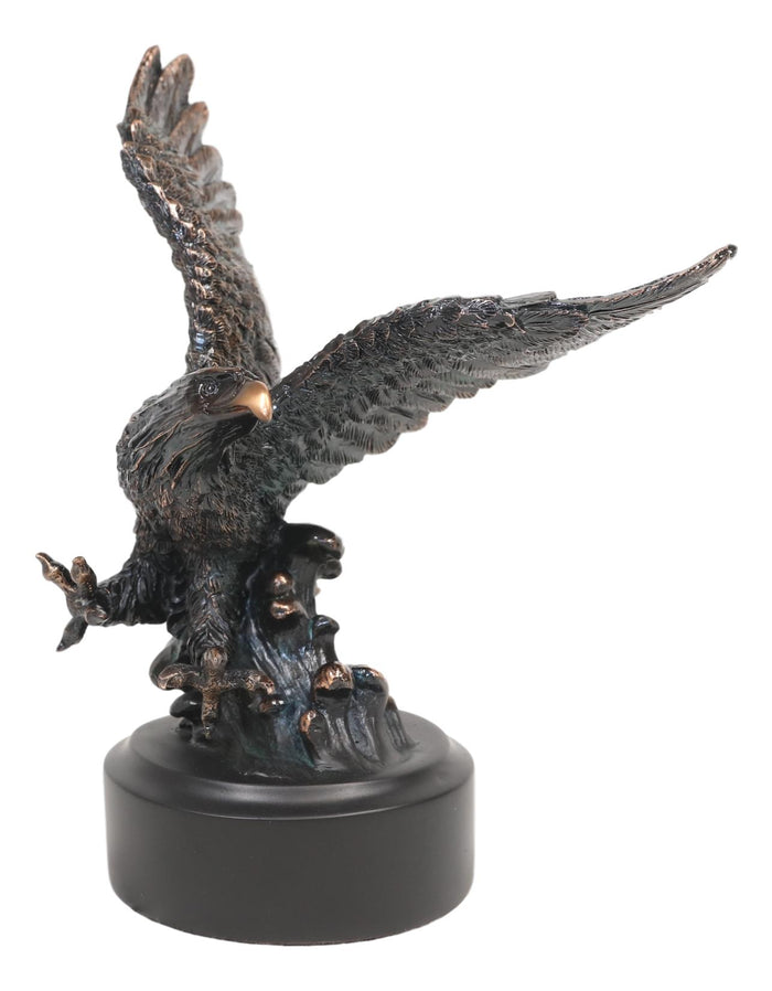 Wings Of Glory Bald Eagle Swooping Over Stormy Ocean Waves Electroplated Statue