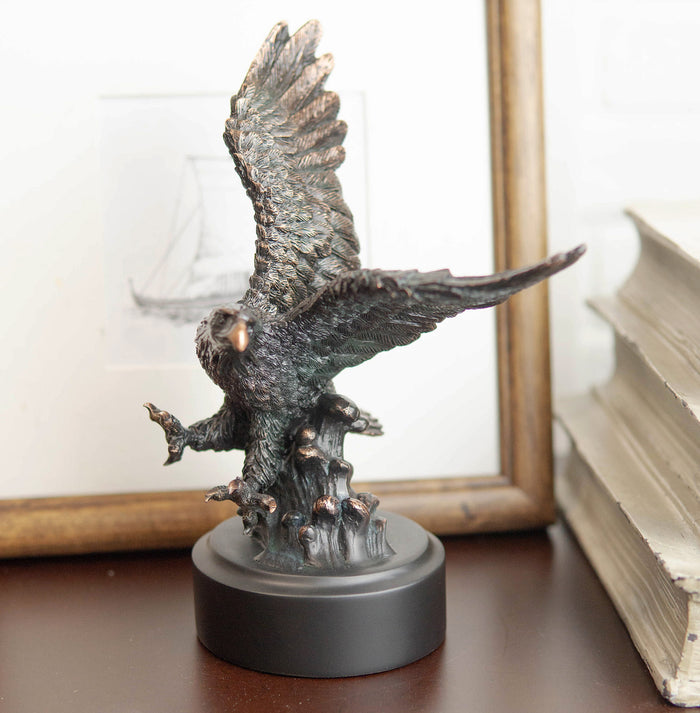 Wings Of Glory Bald Eagle Swooping Over Stormy Ocean Waves Electroplated Statue