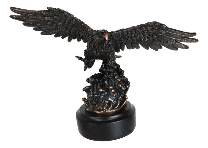 Wings Of Glory Bald Eagle Swooping Over Water Bronzed Resin Figurine With Base