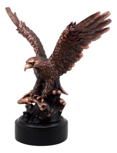 Wings Of Glory Bald Eagle With American Flag Bronze Electroplated Figurine