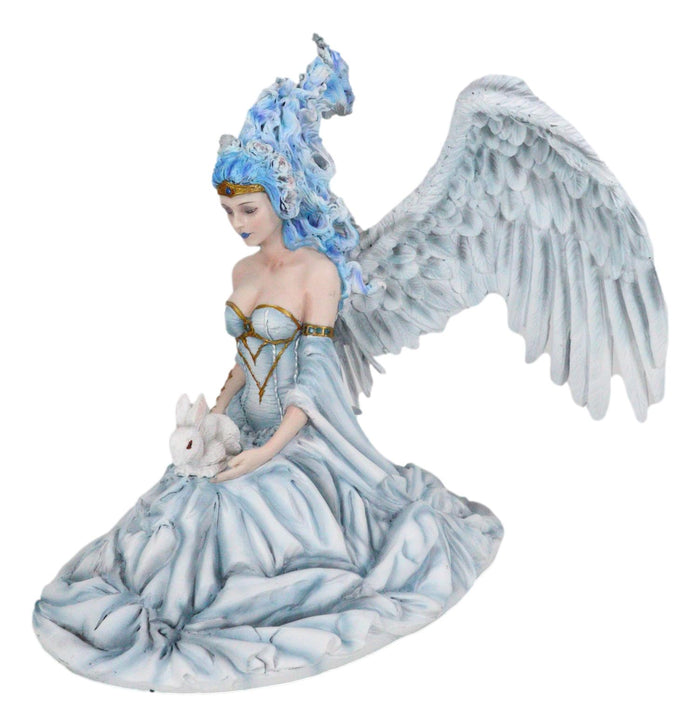 Winter Fire Ice Fairy Angel Queen In Corset Gown With Bunny Rabbit Figurine
