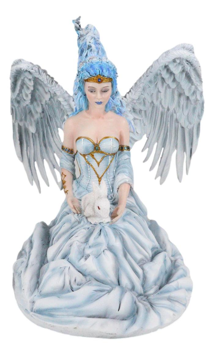 Winter Fire Ice Fairy Angel Queen In Corset Gown With Bunny Rabbit Figurine