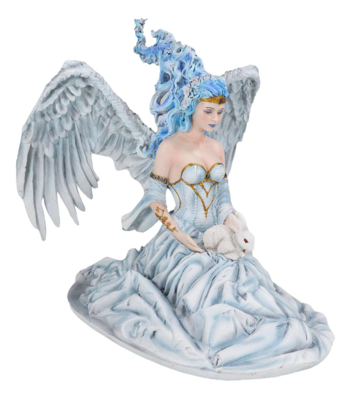 Winter Fire Ice Fairy Angel Queen In Corset Gown With Bunny Rabbit Figurine