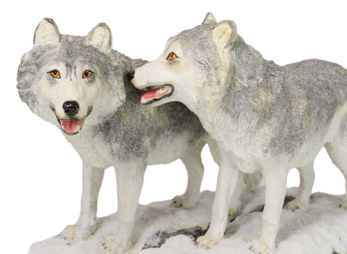 Winter Woodlands Moon Twilight Romance Arctic Snow Wolf Couple Figurine 11.5"L