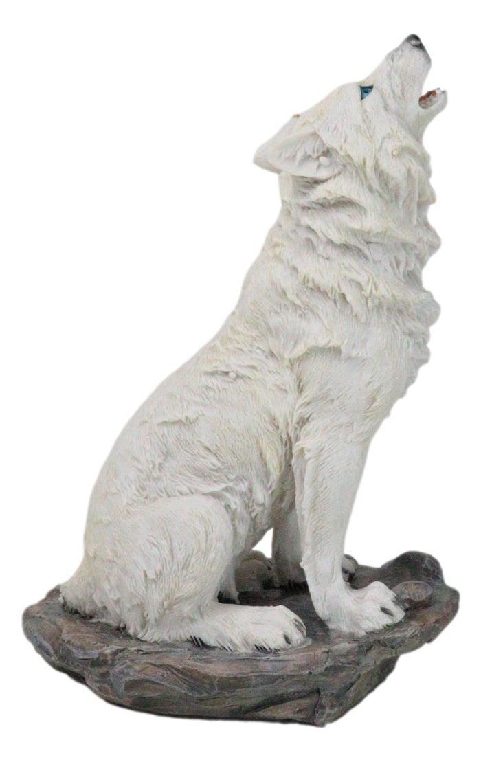 Winter Woodlands Tundra Snow White Albino Wolf Howling At The Moon Figurine