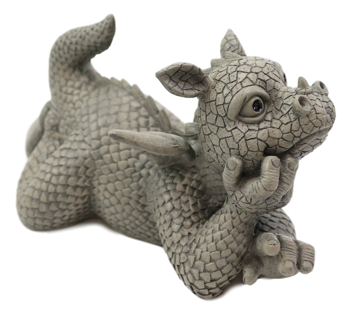 Wishful Thinking Dreamy Baby Dragon On The Ground Statue 12"L Fairy Garden Decor
