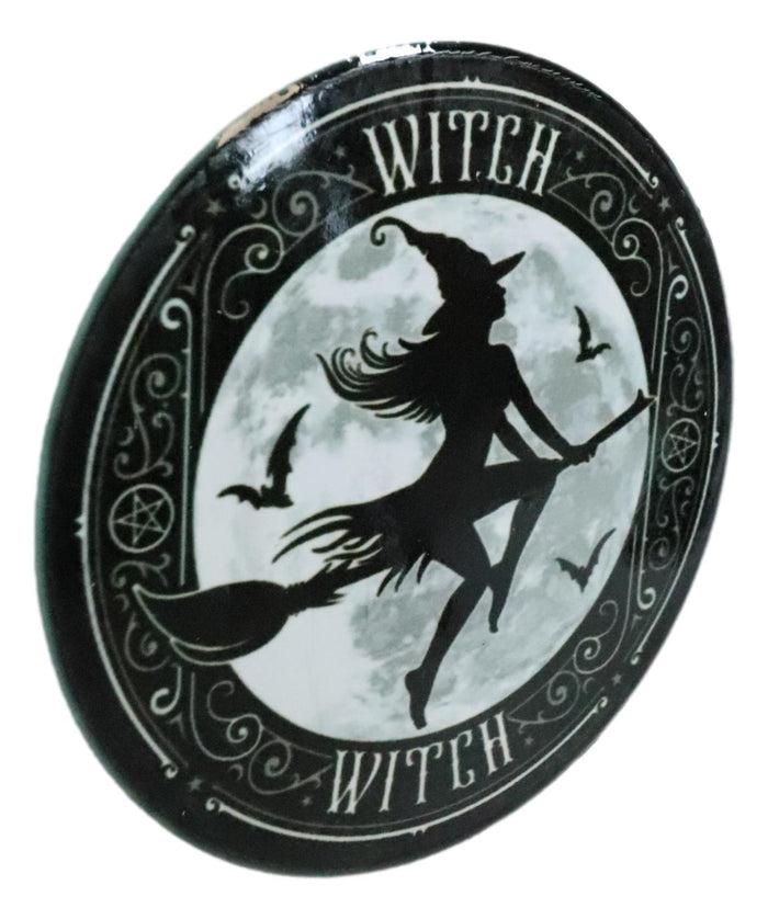 Witch Flying On Magic Broomstick Ceramic Coaster Set Of 4 Tiles With Cork Backs