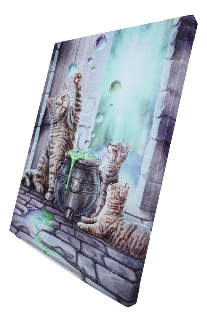 Witch Hubble Hubble Cat And Kittens Magic Cauldron Wood Framed Canvas Wall Decor
