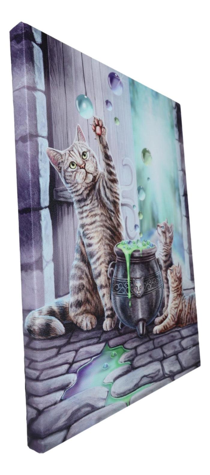 Witch Hubble Hubble Cat And Kittens Magic Cauldron Wood Framed Canvas Wall Decor