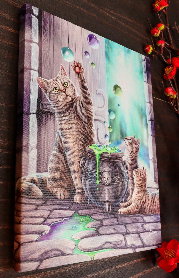 Witch Hubble Hubble Cat And Kittens Magic Cauldron Wood Framed Canvas Wall Decor