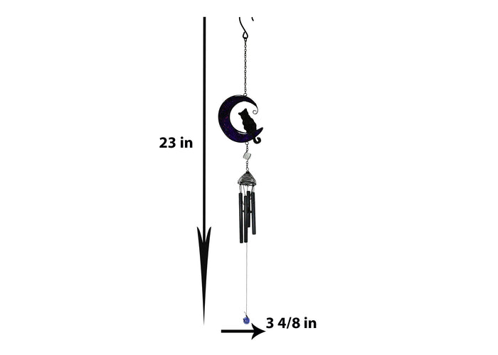 Witchcraft Black Cat On Purple Crescent Moon Stained Glass Wind Chime Suncatcher