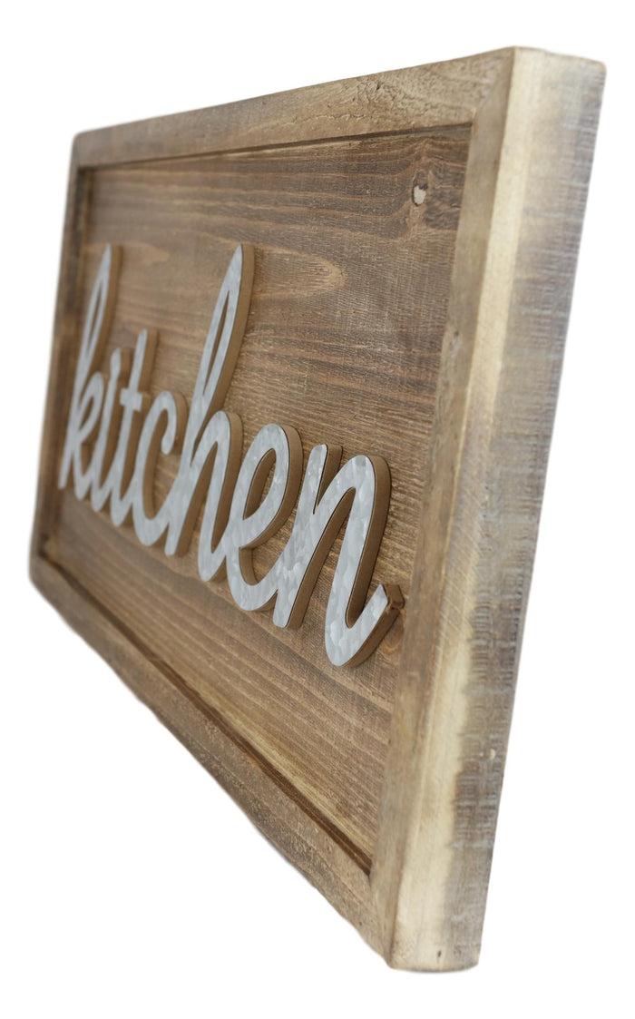 Wood And Galvanized Metal Kitchen Word Art Plank Wall Plaque Sign Home Accent