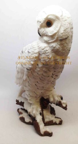 Woodlands Night Watch White Snow Owls Perching On Tree Branch Figurine Set Of 2
