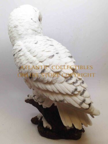 Woodlands Night Watch White Snow Owls Perching On Tree Branch Figurine Set Of 2