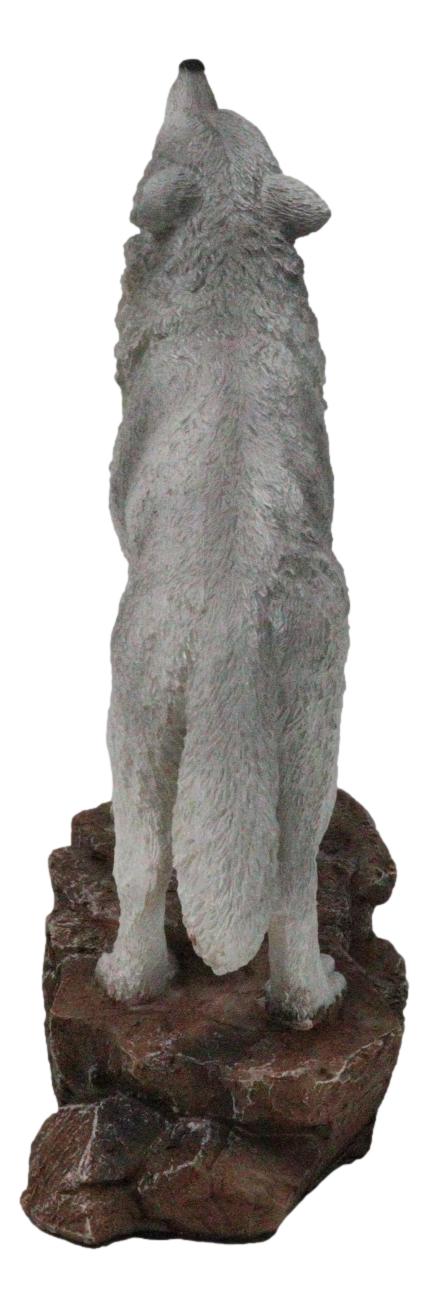 Woodlands Wildlife Mystical Alpha Gray Wolf Howling To The Moon Figurine Decor