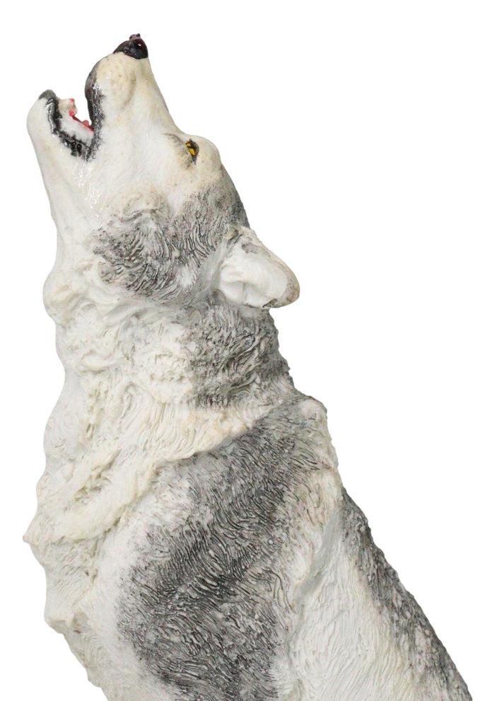Woodlands Wildlife Mystical Alpha Snow Arctic Wolf Howling At The Moon Figurine
