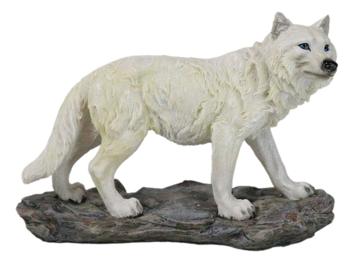 Woodlands Winter Hunter Tundra Snow White Albino Wolf On The Prowl Figurine