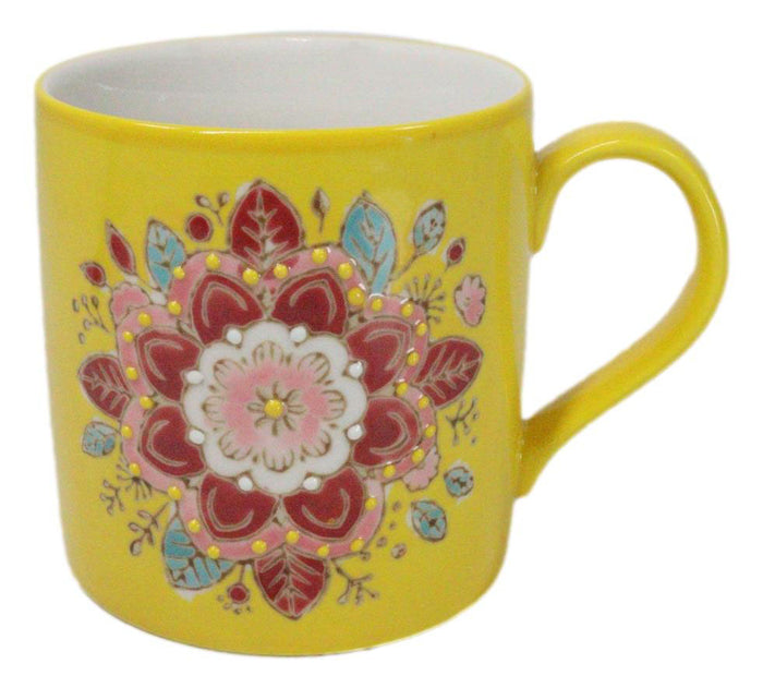Yellow Manipura Navel Chakra Zen Flower Of Life Mandala Circle Ceramic Mug