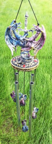 Yin Yang Day And Night Twin Dragons Excalibur Sword Wind Chime Home Patio Decor