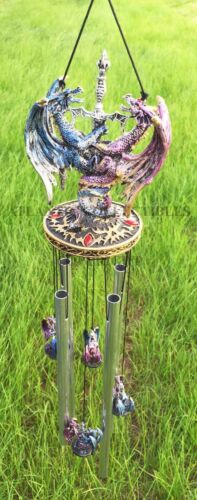 Yin Yang Day And Night Twin Dragons Excalibur Sword Wind Chime Home Patio Decor