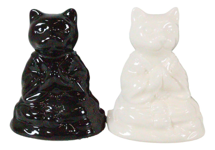 Yin Yang Zen Monk Buddha Cats Monks Meditating Ceramic Salt And Pepper Shakers