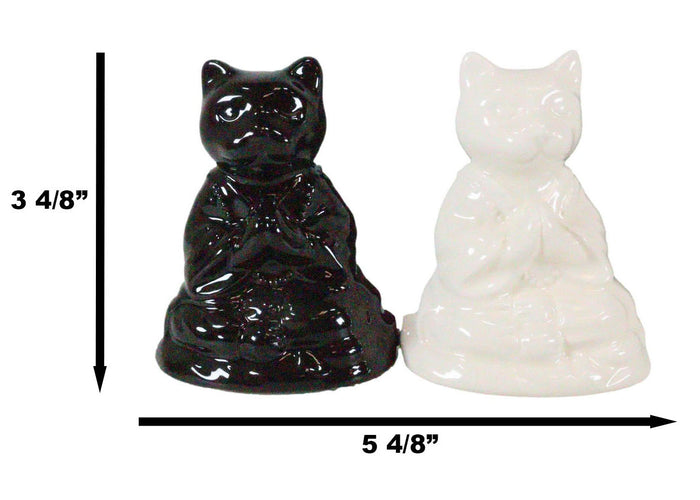 Yin Yang Zen Monk Buddha Cats Monks Meditating Ceramic Salt And Pepper Shakers