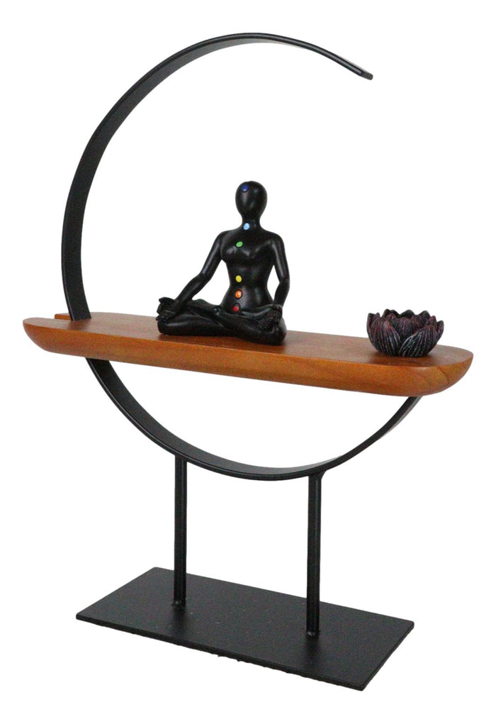 Zen Crescent Rainbow 7 Chakra Zones Black Yoga Avatar With Lotus Incense Burner
