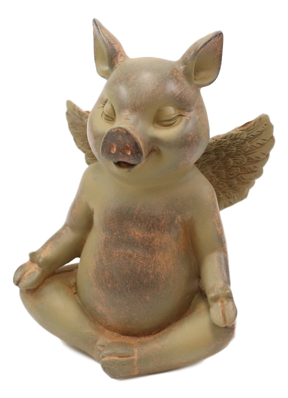 Zen Yoga Flying Pig Angel Hog Heavens Meditating In Lotus Pose Rustic Statue