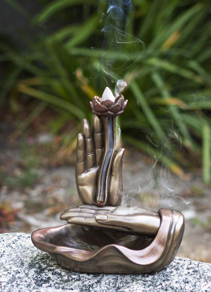 Zen Yoga Meditation Buddha Mudra Hands Lotus Flower Backflow Incense Burner Zen Yoga Meditation Buddha Mudra Hands Lotus Flower Backflow Incense Burner