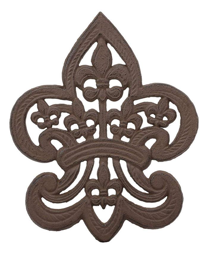 10"W Fleur De Lis Medallion Crown With Mini Le Fleur Emblems Cast Iron Trivet