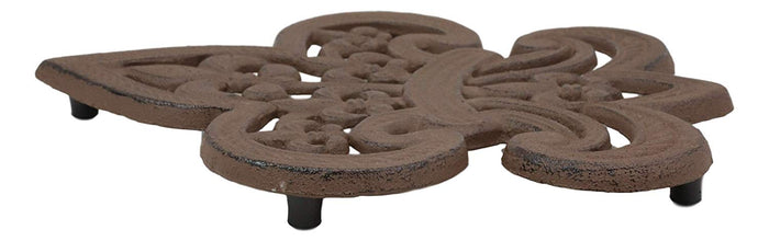 10"W Fleur De Lis Medallion Crown With Mini Le Fleur Emblems Cast Iron Trivet