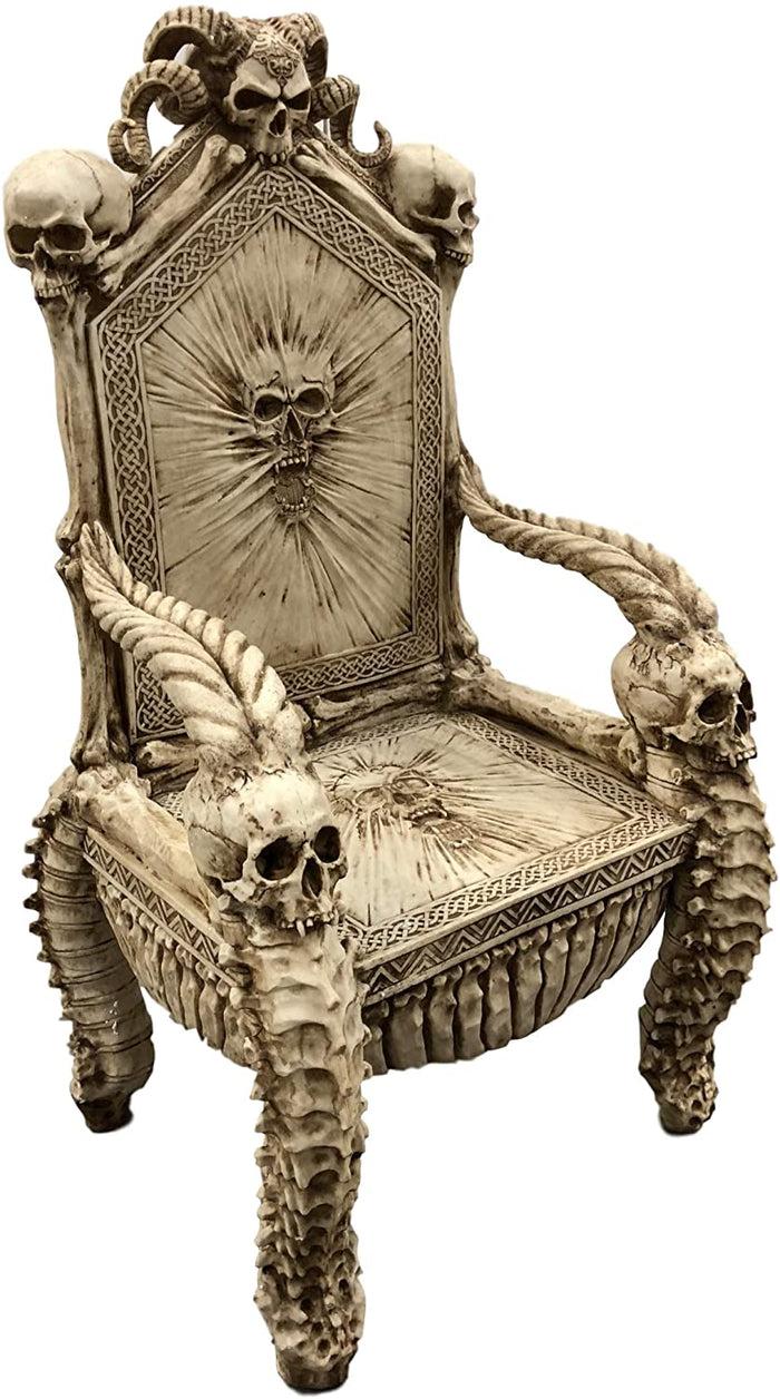 56"H Fantasy Underworld White Walker Skeleton Spines & Bones Skull Throne Chair
