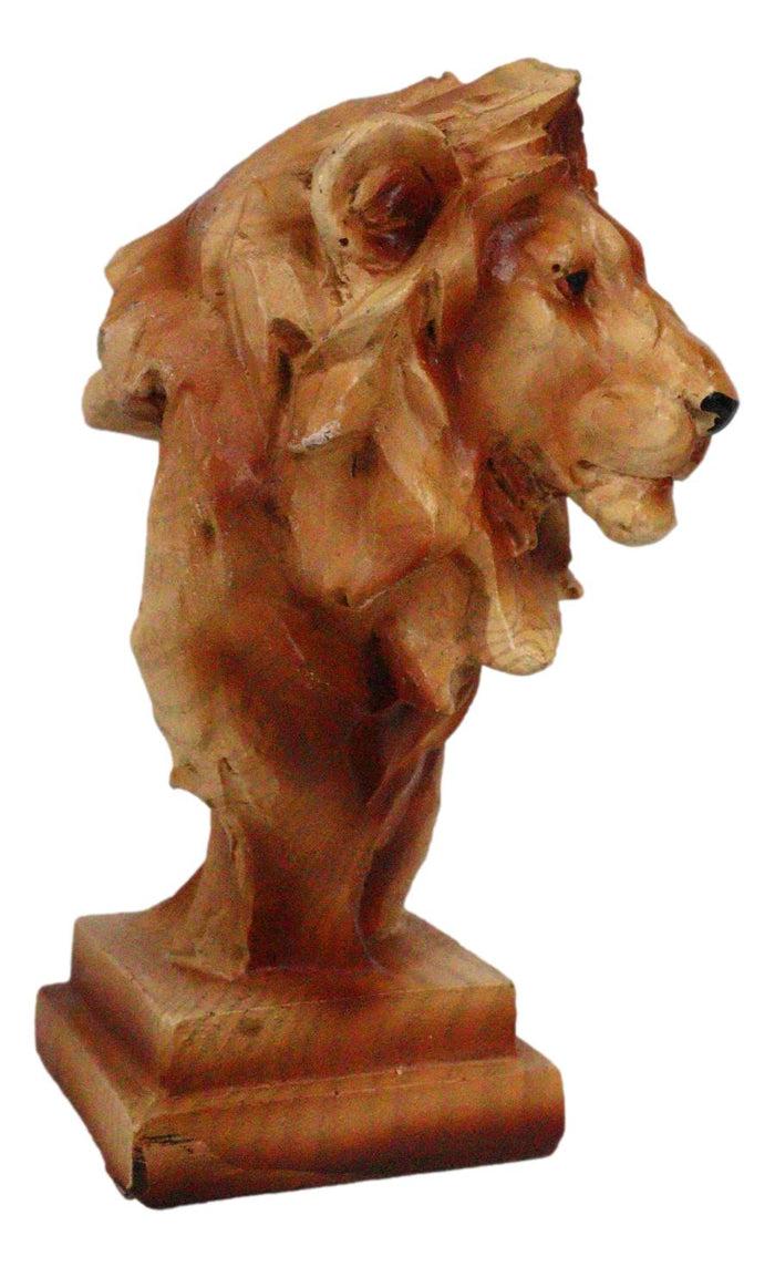 African Safari Lion King Of Pride Rock Bust Small Faux Wood Carving Figurine