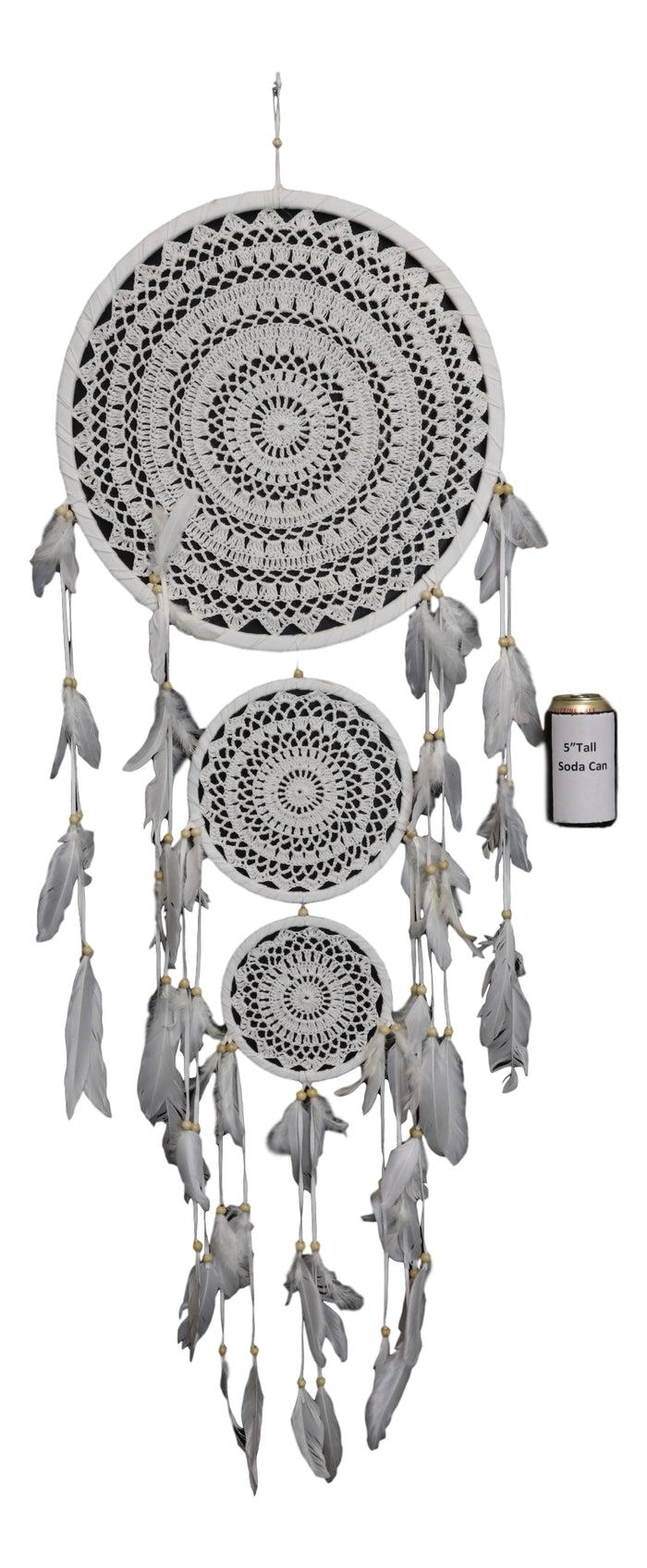 Bohemian Chic Hand Woven Triple Rings Macrame Dream Catcher Feathers Wall Decor