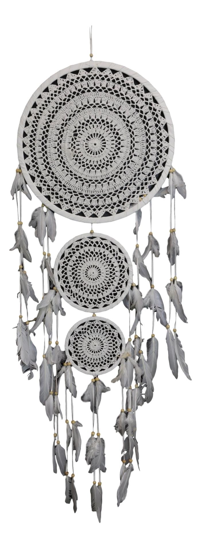 Bohemian Chic Hand Woven Triple Rings Macrame Dream Catcher Feathers Wall Decor