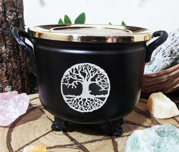 Brass Grated Tray Celtic Golden Tree Of Life Imprinted Cauldron Incense Burner