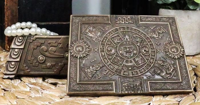 Bronzed Mesoamerican Maya Aztec Jewelry Box Figurine Sun God Huitzilopochtli