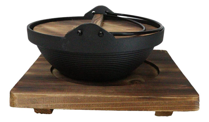 Cast Iron Japanese Sukiyaki Shabu Nabe Personal Cooking Hot Pot With Trivet 8"D
