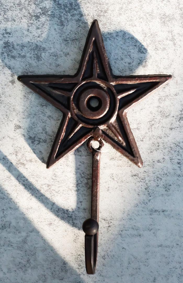 Cast Iron Rustic Western Star Wall Hanger Coat Jacket Towel Hook Set Of 4
