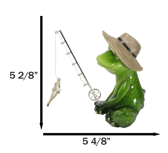 Catch Of The Day Green Frog Rod Fishing And Wearing Fisherman Hat Figurine