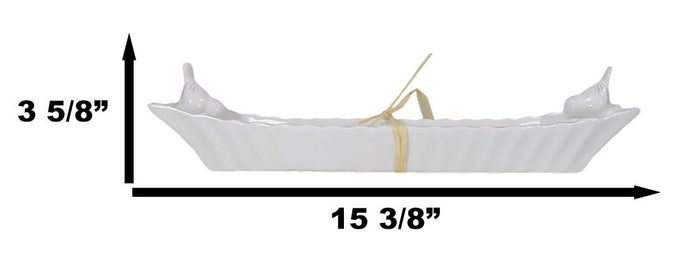Country French Two Birds White Ceramic Serving Platter Plate Cracker Dish Tray