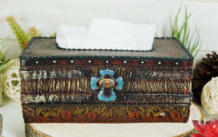 Country Rustic Western Floral Blue Cross With Concho 6 Piece Bathroom Vanity Set