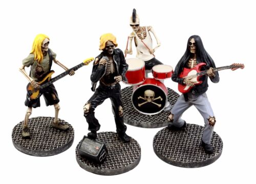 Day Of The Dead Rock Band Skeleton Hell Concert Entertainers Figurine Set Of 4