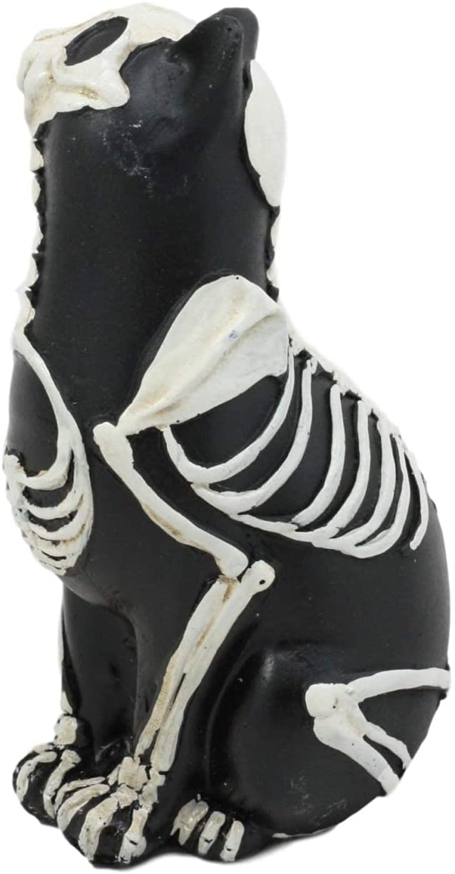 Day Of The Dead Skeleton Cat Statue Set Of 2 Sugar Skull Cats Halloween Figurine