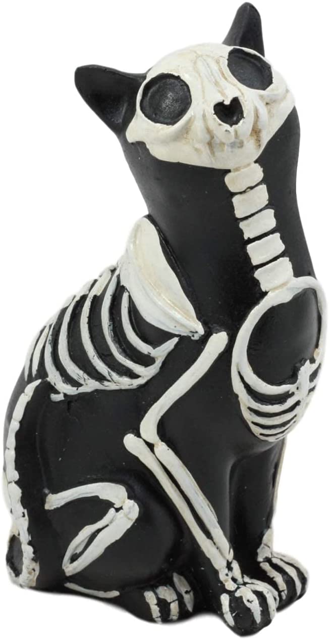 Day Of The Dead Skeleton Cat Statue Set Of 2 Sugar Skull Cats Halloween Figurine