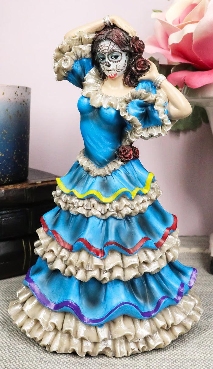 Dia De Los Muertos Day Of The Dead Sugar Skulls Pretty Blue Gown Dancer Statue