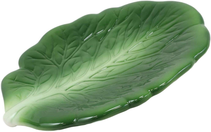Ebros 10"L Ceramic Fresh Hearty Collard Green Leaf Shaped Serving Plate SET OF 3