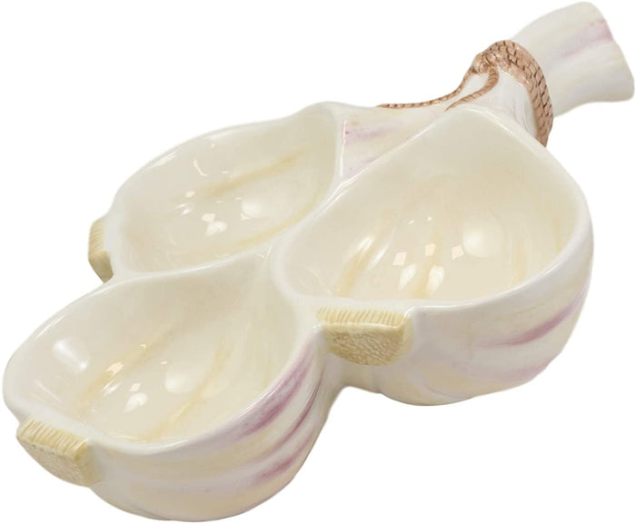 Ebros 11.25" Long Ceramic Garlic Clovers Shaped Serving Bowl Dish For Condiments